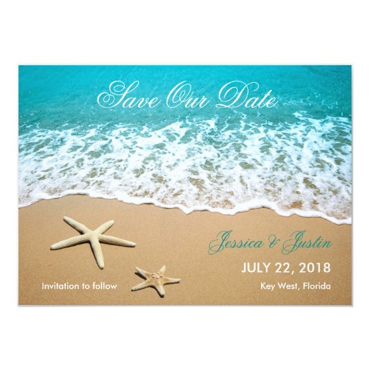 Tarjeta La playa con las estrellas de mar ahorra la