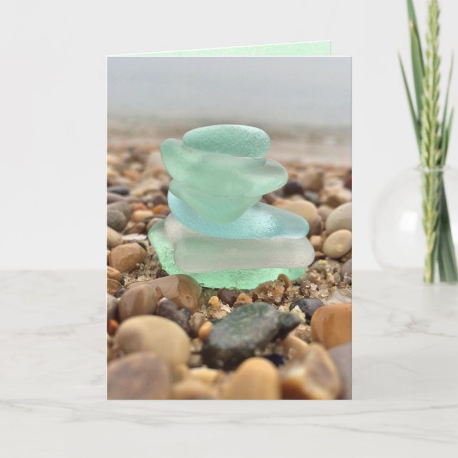 Tarjeta La playa verde azulada hermosa de Seaglass que (Anverso)