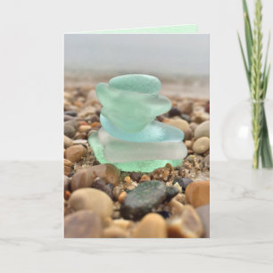 Tarjeta La playa verde azulada hermosa de Seaglass que