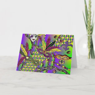 Tarjeta La pluma psicodélica del carnaval enmascara la