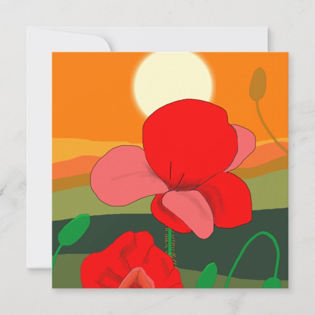 Tarjeta La pradera de amapola al atardecer (Anverso)