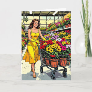 Tarjeta ¡La primavera está aquí! Guantes de jardinería y s