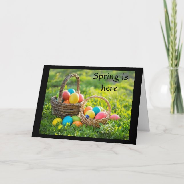 TARJETA LA PRIMAVERA ESTÁ AQUÍ Y **EASTER** ESTÁ CERCA (Anverso)