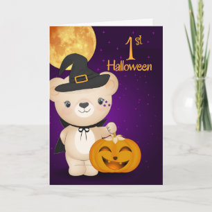 Tarjeta La primera bruja del oso de peluche de Halloween d