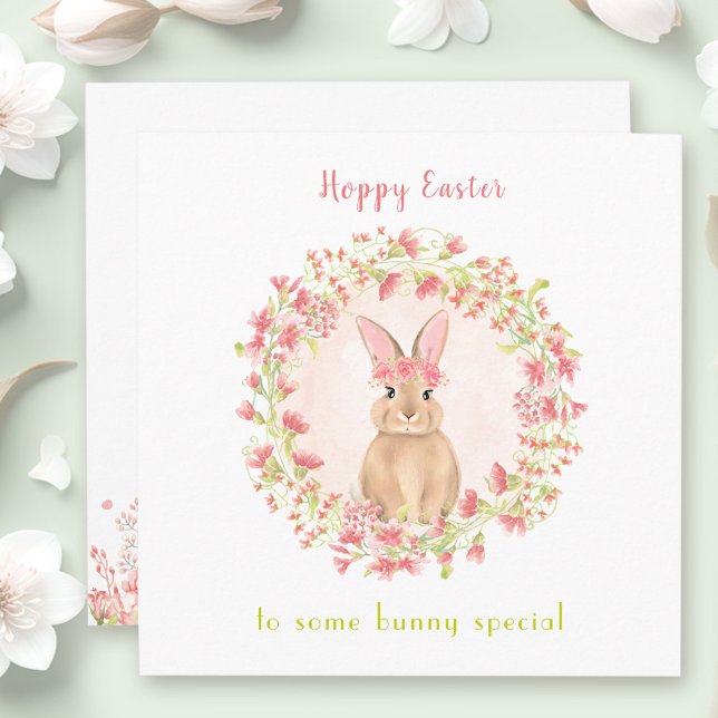 Tarjeta La primera Chica de Pascua, Bunny Floral Easter (Cute First Easter Girl Bunny Floral Easter Card)