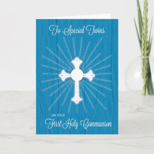 Tarjeta La primera cruz de comunión gemela y los rayas en 