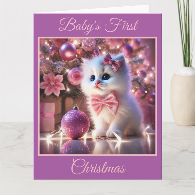 Tarjeta La primera Navidad de Baby Kitten (Rosa) (Anverso)