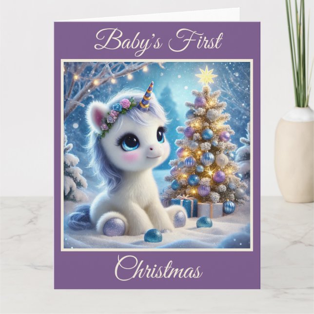 Tarjeta La primera Navidad de Baby Unicorn (Anverso)