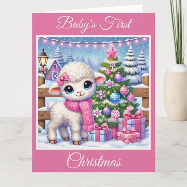 Tarjeta La primera Navidad de la niña de cordero (Anverso)