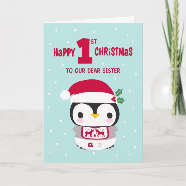 Tarjeta La primera Navidad de nuestra hermana con el pingü (Anverso)