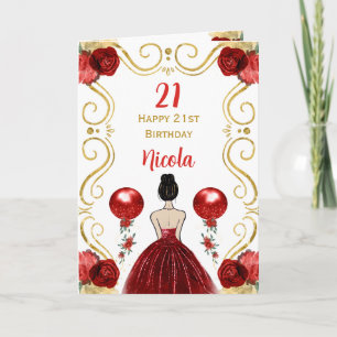 Tarjeta La princesa del cabello marrón roja feliz cumpleañ