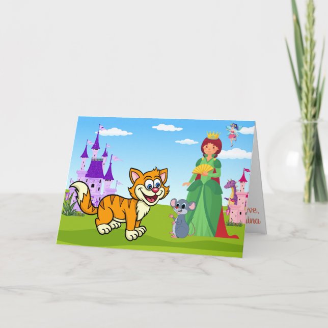 Tarjeta La reina de Londres Pussy Cat Fab Visita Fun Fairy (Anverso)