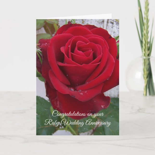 Tarjeta La rosa roja personalizada 40° aniversario Boda (Anverso)