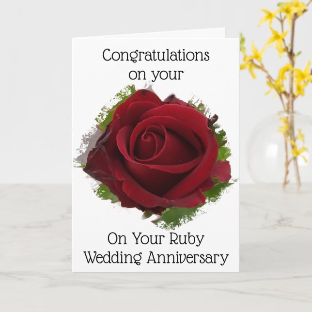 Tarjeta La rosa roja personalizada 40° aniversario Boda (flor amarilla)
