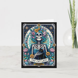 Tarjeta La Señora de los Gatos Tarot Carta Esqueleto Gata 