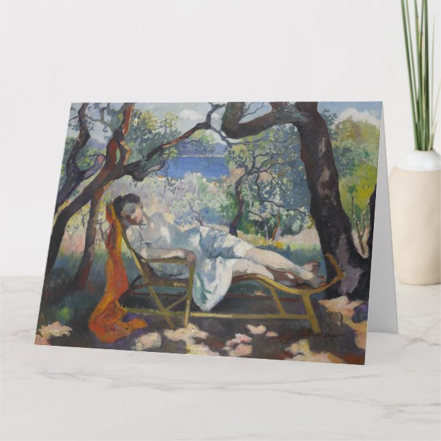 Tarjeta La Siesta (Jeanne descansando en una silla de roca (Anverso)