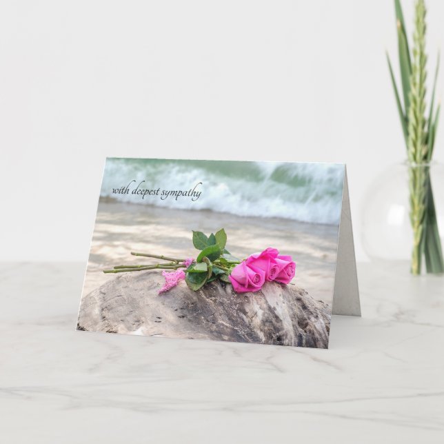 Tarjeta la simpatía por las rosas rosadas en la madera de  (Anverso)