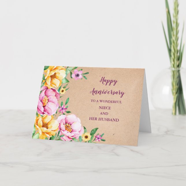 Tarjeta La sobrina floral y el aniversario de su esposo Bo (Anverso)