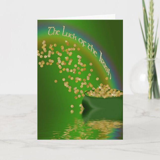 Tarjeta La suerte de los irlandeses - olla de oro/arcoiris (Anverso)
