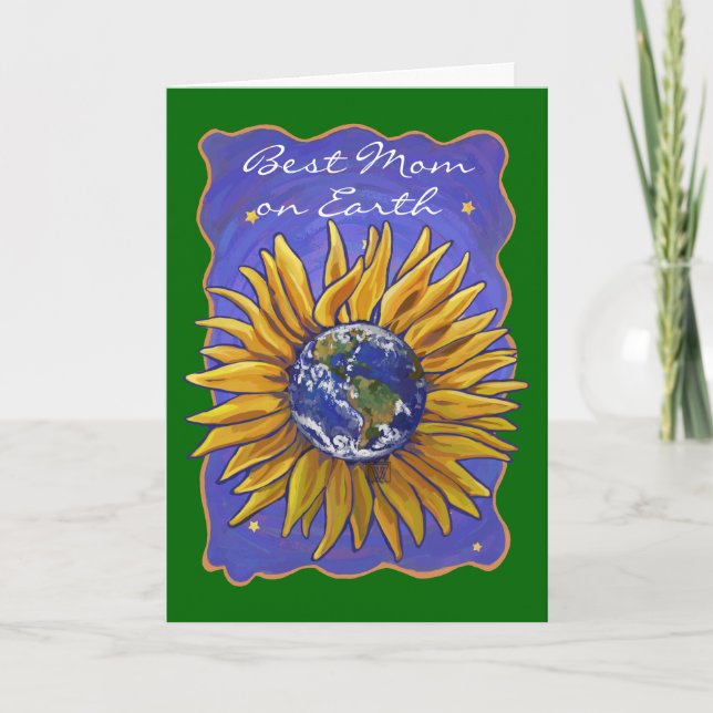 Tarjeta La Tierra del girasol mejor mamá de la Tierra (Anverso)