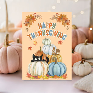 Tarjeta La Turquía y las calabazas retro felices Acción de