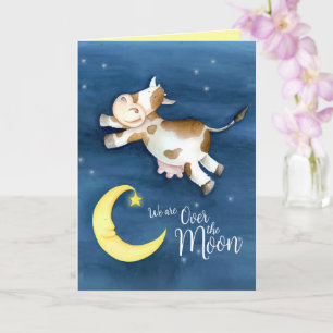 Tarjeta La vaca saltó sobre la luna nuevo bebé gracias