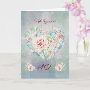 Tarjeta La vida comienza con 40 cactus acuarela