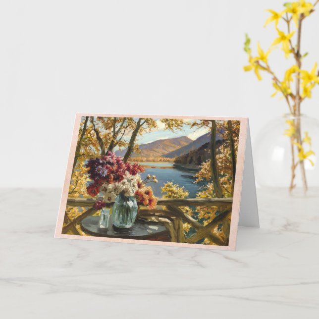 Tarjeta La vida en una terraza, Constantin Westchiloff (flor amarilla)