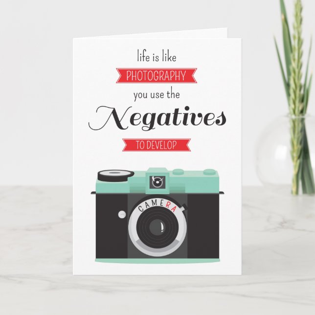 Tarjeta "La vida es como la fotografía" cita de una cámara (Anverso)