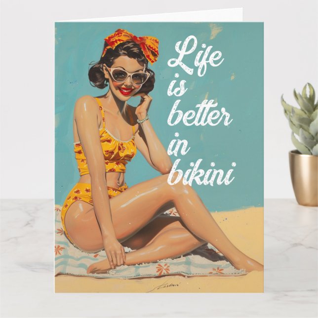 Tarjeta La vida es mejor en bikin, estilo retro, lindo chi (Planta pequeña)