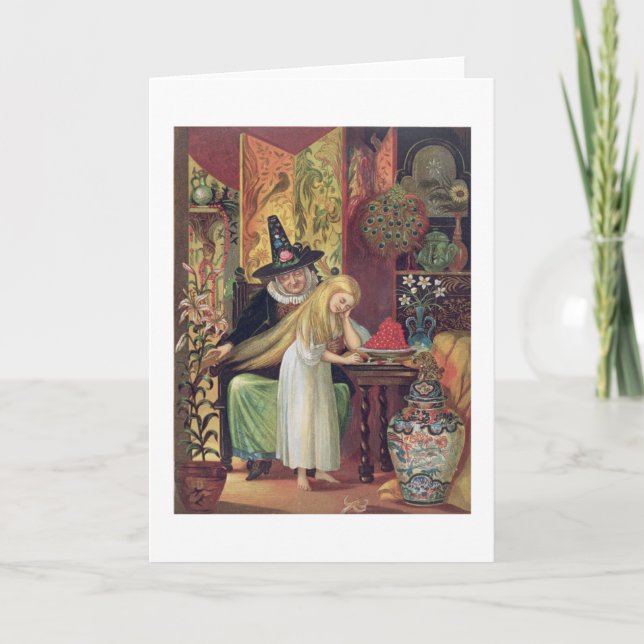 Tarjeta La vieja bruja que peina el pelo de Gerda con una (Anverso)