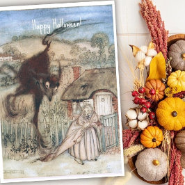 Tarjeta La vieja bruja y el gato negro Arthur Rackham