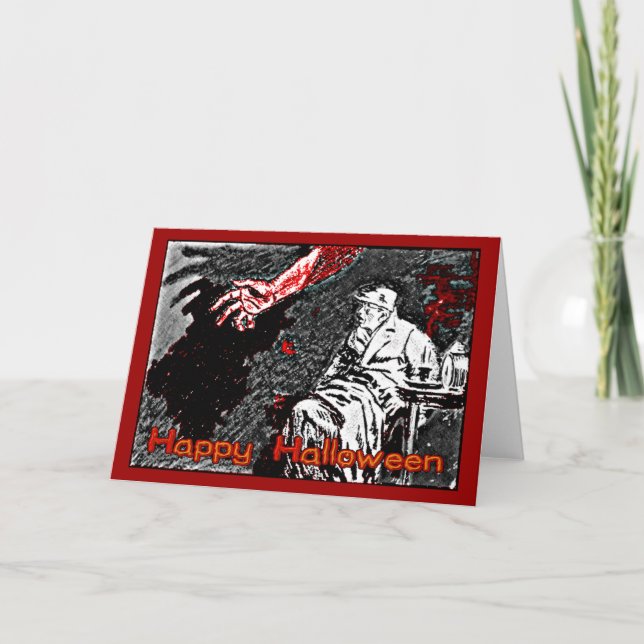 Tarjeta La vieja mano de Halloween en la oscuridad (Anverso)