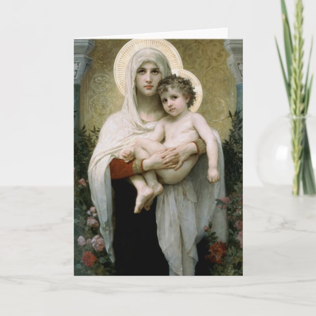 Tarjeta La Virgen de los Rosas de Bouguereau (1903) (Anverso)