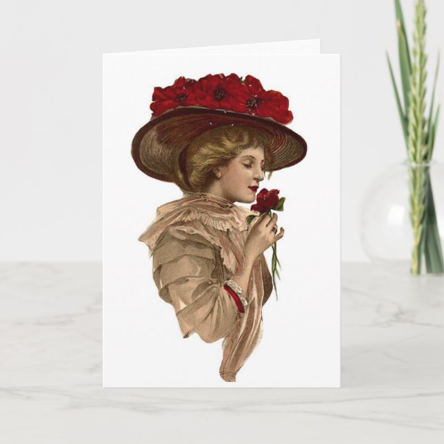 Tarjeta La virgen deja de oler una rosa roja, (Anverso)