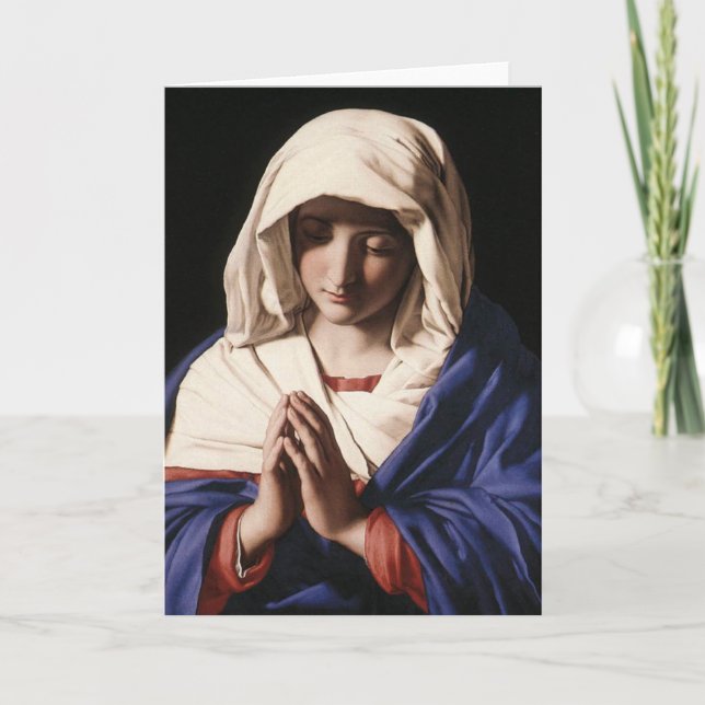 Tarjeta "La Virgen en la Oración" de Sassoferrato (1640) (Anverso)