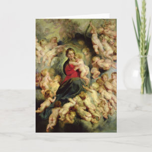 Tarjeta La Virgen y el niño rodeados