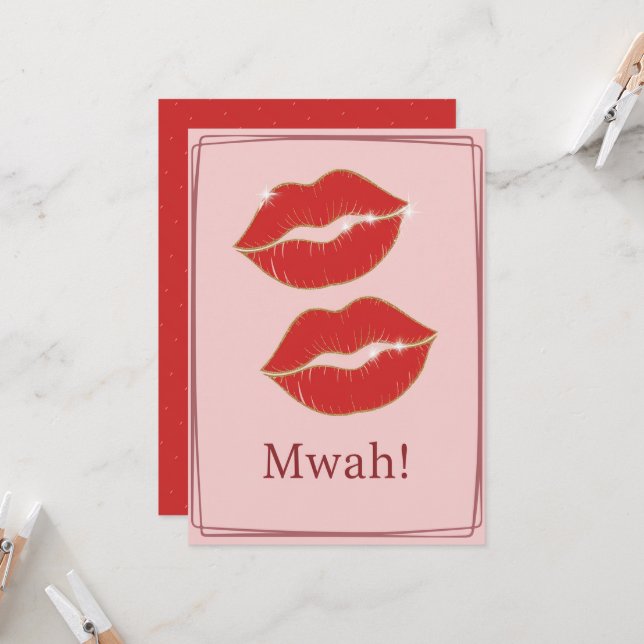 Tarjeta Labios rojos beso Día de San Valentín  (Anverso/Reverso In Situ)