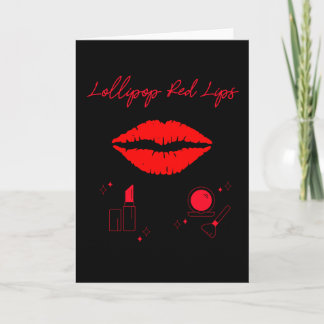Tarjeta labios rojos follipop. Caramelos de maquillaje de 