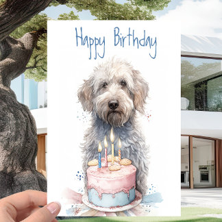 Tarjeta Labradoodle con pasteles - Amantes del perro Feliz