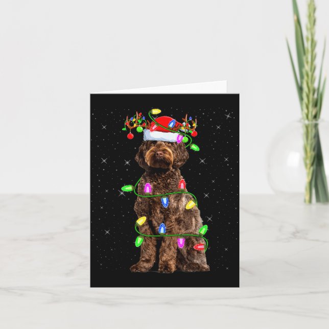 Tarjeta Labradoodle Dog Xmas Lighting Santa Labradoodle Ch (Anverso)