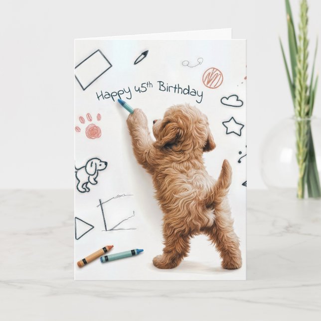 Tarjeta Labradoodle Doodling Por 45 Años (Anverso)
