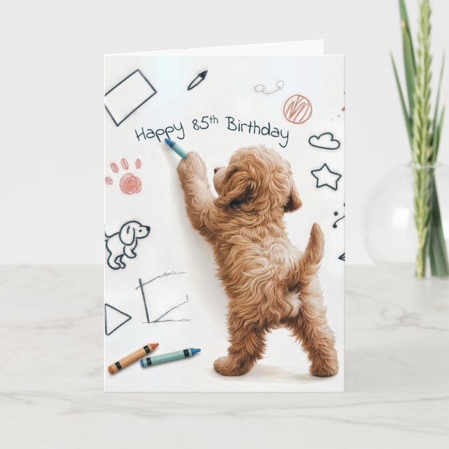 Tarjeta Labradoodle Doodling Por 85 Años (Anverso)