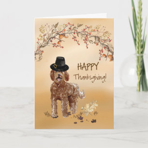 Tarjeta Labradoodle Funny Pilgrim Gorra Acción de Gracias