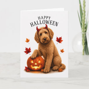 Tarjeta Labradoodle Halloween Diablo Perro