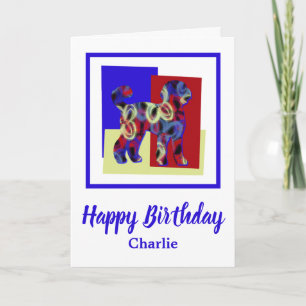 Tarjeta Labradoodle Perro Rojo Azul Amarillo Cumpleaños