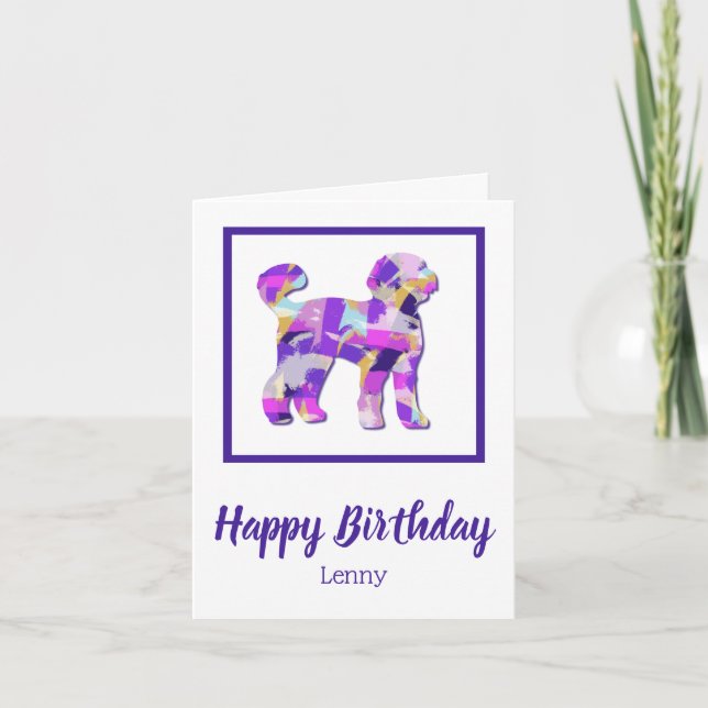 Tarjeta Labradoodle Perro Silhouette Purple PY&B Cumpleaño (Anverso)