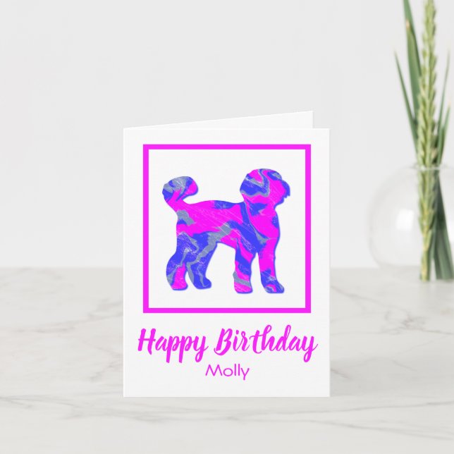 Tarjeta Labradoodle Pink Silhouette Dog Funny Cumpleaños (Anverso)