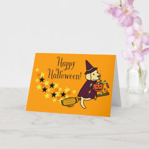 Tarjeta Labrador amarillo de Halloween y baño