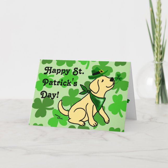 Tarjeta Labrador amarillo del Día de San Patricio (Anverso)